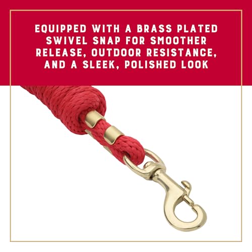 Weaver Equine Performance Lead Rope, Red, 8' Horse Value Rope with Brass Plated 225 Snap, Soft Comfort Grip, Barn Horse Tack for Daily Use