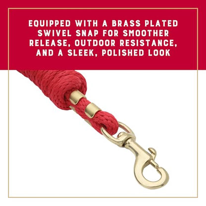 Weaver Equine Performance Lead Rope, Red, 8' Horse Value Rope with Brass Plated 225 Snap, Soft Comfort Grip, Barn Horse Tack for Daily Use