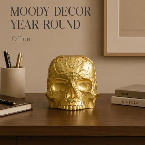 Gothic Skull Tissue Box Cover, Gold, Square by Death Decor - color: Gold
