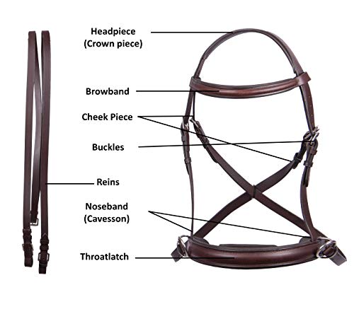 Wonder Care Genuine English Leather Crossover | Crossunder Bitless Horse Bridle Headstall with Reins - color: Brown, size: Full