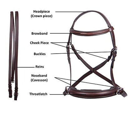 Wonder Care Genuine English Leather Crossover | Crossunder Bitless Horse Bridle Headstall with Reins - color: Brown, size: Full
