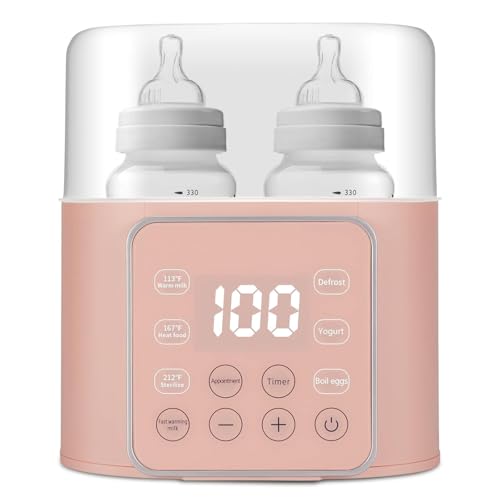 Baby Bottle Warmer 9-in-1 Multifuntion Breast Milk Warmer, Fast Baby Food Heater & Defrost Warmer with Timer for Twins, LCD Display Accurate Temperature Adjustment, 24H Constant Mode (Rose) - color: Pink