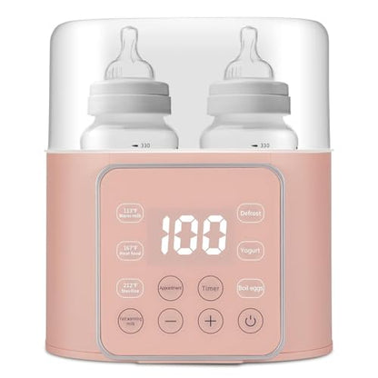 Baby Bottle Warmer 9-in-1 Multifuntion Breast Milk Warmer, Fast Baby Food Heater & Defrost Warmer with Timer for Twins, LCD Display Accurate Temperature Adjustment, 24H Constant Mode (Rose) - color: Pink