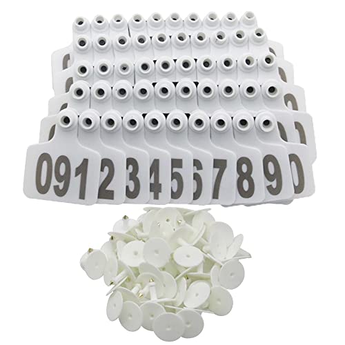 Cattle Ear Tags Large Plastic Livestock Ear Tag Marker for Pig Goat Cattle Cow Animal Identification Ear Tags, Numbered 001-100 (White) - style: White