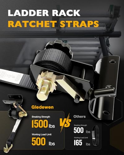 Ladder Rack Ratchet Straps with J-Hook (Pair), 2" Black Round Tube Mount - color: Black (2 pcs), size: Black Round Tube
