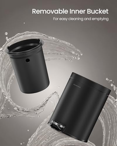SONGMICS Bathroom Trash Can, Soft-Close, 1.6 Gallon (6 L), Stainless Steel - color: Ink Black