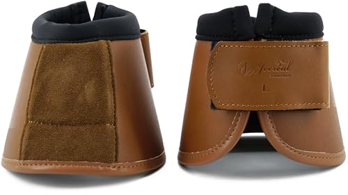 Jeereal No Turn Bell Boots Hoof Protection,Shock Absorbing, Water-Repellent,with Anti-Spin Fastening System |Neoprene,Waterproof Cloth,Genuine Leather (Brown, Cob (Medium)) - color: Brown, size: Cob (Medium)