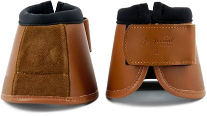 Jeereal No Turn Bell Boots Hoof Protection,Shock Absorbing, Water-Repellent,with Anti-Spin Fastening System |Neoprene,Waterproof Cloth,Genuine Leather (Brown, Cob (Medium)) - color: Brown, size: Cob (Medium)