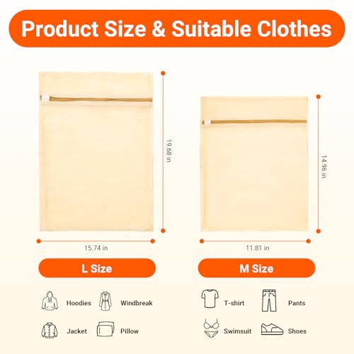 6Pcs Organic Cotton Mesh Laundry Bags for Delicates, Durable Mesh Wash Bags, Sturdy Zipper Laundry Bag for Underwear, Clothes, Shoes, Socks, (3 Large, 3 Medium) - color: 6pcs beige