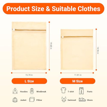 6Pcs Organic Cotton Mesh Laundry Bags for Delicates, Durable Mesh Wash Bags, Sturdy Zipper Laundry Bag for Underwear, Clothes, Shoes, Socks, (3 Large, 3 Medium) - color: 6pcs beige