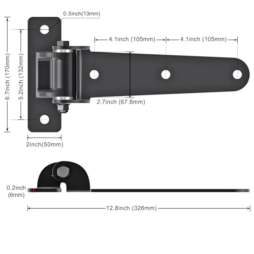 Insaga Heavy Duty Gate Hinges 1000 LBS, 13'' Strap Hinges with Ball Bearings, 6mm Thick Carbon Steel Weld-On or Bolt-On Hinges, 180° One Way Open for Barn Farm Fence Shed Garden Gates (2Pcs, Black) - size: 180° Open-2Pack