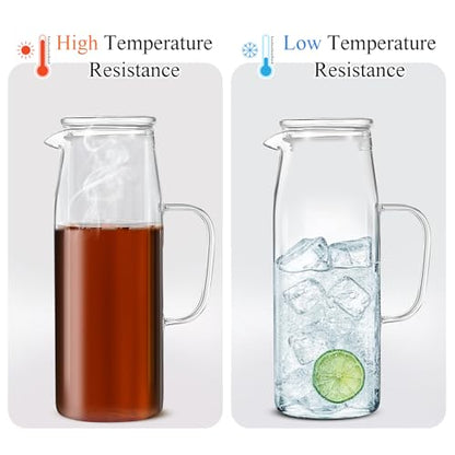 Hsei 2 Sets Glass Pitcher with Lid, 67.6 oz / 2000 ml Water Carafe with Handles Hot Cold Beverage Water Jar Glass Jug for Tea Juice Milk Coffee Iced Beverage (Glass Lid) - color: Glass Lid, size: 2l