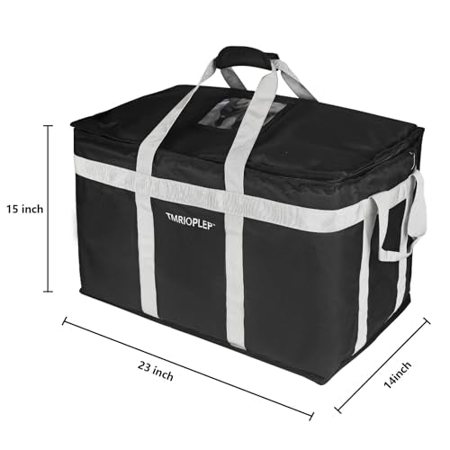 Food Distribution Insulated Bag, Insulated Cold Meal Bag with Attached Bottom and Divider for Hot and Cold Food Outside (No partitioned, Black)