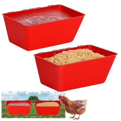 2 Pack Chicken Feeder Waterer 2.5 Quart Hanging Poultry Feeders Trough - color: Red