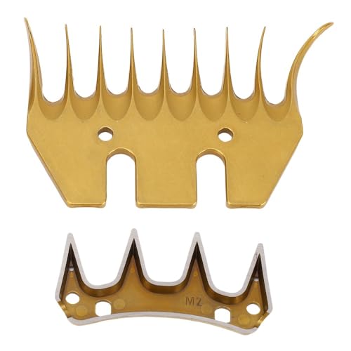 2 Pcs 3.23x2.56in Gold Sheep Shears Replacement Blades, 9 Curved Tooth Clipper Blades for Sheep Goats Dense Wool Shearing