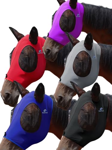 Mask Tech 5 Pieces Horse Fly Masks with Ears, Stretchy Elastic Mesh Fly Masks, 3D Eye Clearance, UV Protection-Large,Combo 23 - color: Combo 23, size: Large