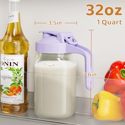 32 oz Breast Milk Pitcher, Glass Mason Jar Pitcher with Lid - color: Purple, size: 32 Ounces