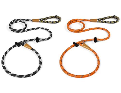 lynxking Dog Leash 3/8in x 6ft Slip Lead Reflective Black and Orange, 2 Pack