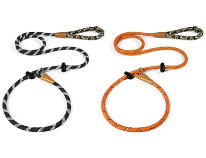 lynxking Dog Leash 3/8in x 6ft Slip Lead Reflective Black and Orange, 2 Pack