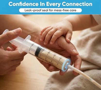 60ml Catheter Tip Syringe with Covers 10 Pack by Tilcare - Sterile Plastic Medicine Food Droppers for Children, Pets or Adults – Latex-Free Oral Medication Dispenser - Large Feeding Tube Syringes