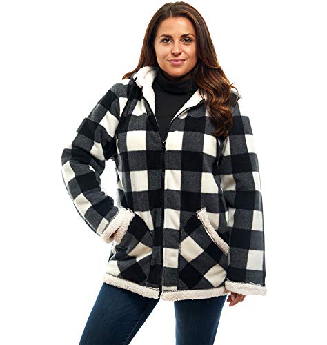 TrailCrest Women's Plush Sherpa Lined Hooded Plaid Zip-Up Jacket - color: White Plaid, size: Large