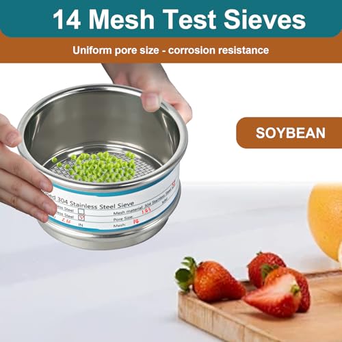 Full 304 Stainless Steel Mesh Sieve Screen, LVDALAB 14 Mesh(1.43mm) Aperture, 2.4inch(6CM) Dia Standard Sample Analysis Test Sieves Sifters Strainer for Industrial Laboratory Homes - size: 14 Mesh(1.43mm)/Ф2.4in(6CM)