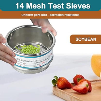 Full 304 Stainless Steel Mesh Sieve Screen, LVDALAB 14 Mesh(1.43mm) Aperture, 2.4inch(6CM) Dia Standard Sample Analysis Test Sieves Sifters Strainer for Industrial Laboratory Homes - size: 14 Mesh(1.43mm)/Ф2.4in(6CM)