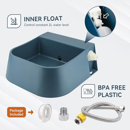Dog Automatic Water Bowl for 3/4” GHT Male Faucet, 2L Outdoor Auto Fill Water Dispenser with 5ft Water Hose
