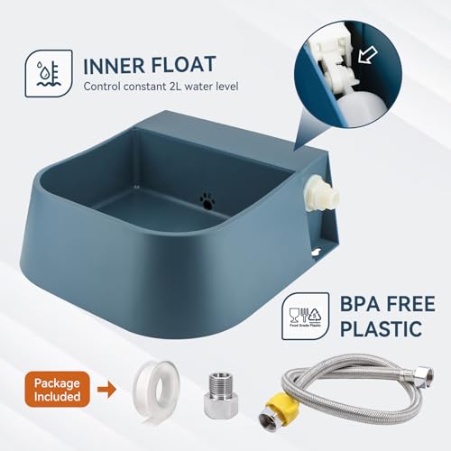 Dog Automatic Water Dispenser, Self Filling Dog Water Bowl with 1/2” Female Anti-Bite Metal Pipe & 3/4" Adapter, Outdoor Animals Refill Pet Water Trough for Cats Chickens Goats, 2L