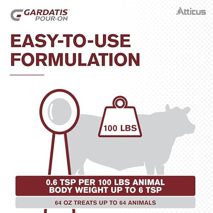 Atticus Gardatis Pour-On Insecticide with IGR (64oz) For Cattle and Horses | Ready to Use Formulation that Protects Cattle and Horses Against Biting and Sucking Lice, Flies, and Ticks