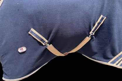 Majestic Ally Anti Pill Fleece Horse Blanket /Sheet with Silver Braided Rope (Navy, 74) - color: Navy, size: 74