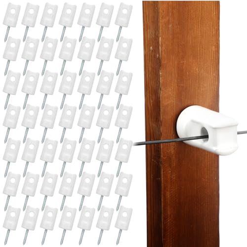 Blulu 50 Pack Ceramic Electric Fence Insulator Heavy Duty Ceramic Porcelain Lag Screw Insulator for Wooden Post Electrical Wire Ground Fencing Agricultural and Ranchers Supplies