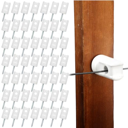 Blulu 50 Pack Ceramic Electric Fence Insulator Heavy Duty Ceramic Porcelain Lag Screw Insulator for Wooden Post Electrical Wire Ground Fencing Agricultural and Ranchers Supplies