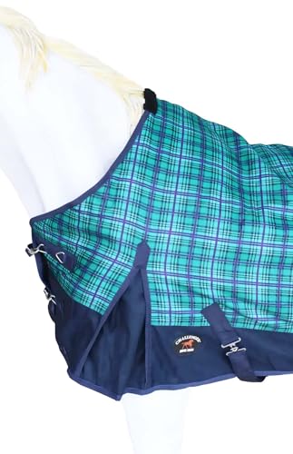 Challenger 1200D Horse Turnout Waterproof Heavy Weight Winter Blanket 5EE13G - color: Turquoise/Navy Plaid, size: 68 inches