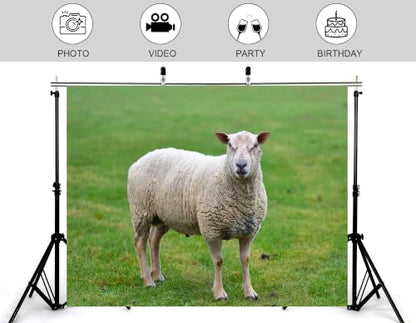 12x8ft Fabric White Wool Sheep Backdrop Fresh Green Grass Pasture Farm Animal Photography Background Tapestry Party Farm Decorations Photo Booth Props - size: 12x8ft