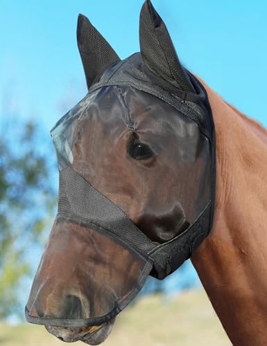 Horse Fly Mask with Nose Cover, UV-Protective Fly Mask for Horses - size: Large, style: Long Nose