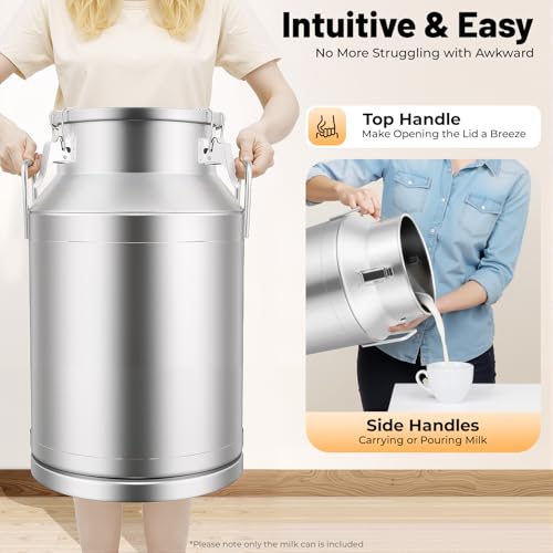 10 Gal Stainless Steel Milk Can with Airtight Lid, 40L Heavy Duty Sealed Bucket for Liquid and Grain Storage for Home Brewing Farm Kitchen Use