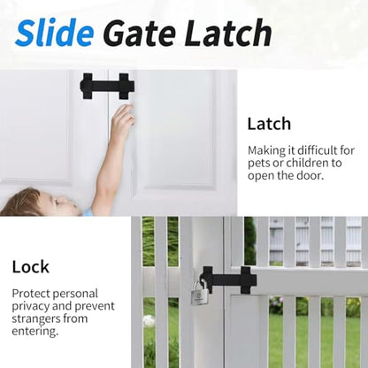 Outdoor Slide Gate Latch Lock, 7.5 Inch Heavy Duty Double Gate Latch, Black