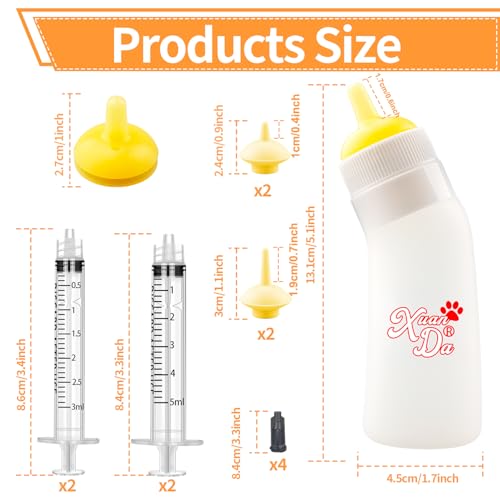 Pet Feeding Nipple with Syringe, Soft Silicone Nursing Pet Feeding Bottle, Ventilation Valve Resistant Tearing for Puppies, Kittens, Rabbit, Small Wildlife (L Nipple,Yellow) - color: Yellow-L Size
