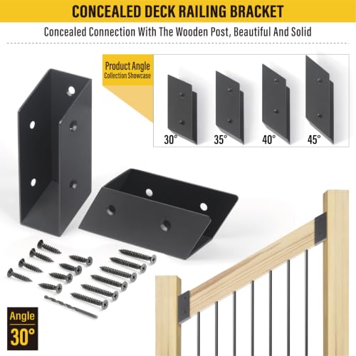 8 Pair(16pack) 30° Stair Stainless Steels Deck Railing Bracket Connectors, for 2x4 (Actually 1 ½" x 3 ½") Wood Deck Railing Post to handrail Connection (Matte Black) - size: Angles 30°