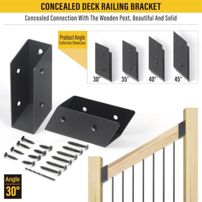 8 Pair(16pack) 30° Stair Stainless Steels Deck Railing Bracket Connectors, for 2x4 (Actually 1 ½" x 3 ½") Wood Deck Railing Post to handrail Connection (Matte Black) - size: Angles 30°