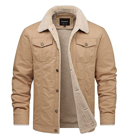 Men's Winter Sherpa Lined Fleece Military Cargo Jacket Cotton Outerwear Jacket Coat - color: Khaki, size: X-Large