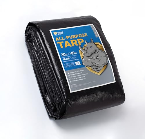 GUARD SHIELD Tarps Heavy Duty Waterproof 30x40 Feet Black Poly Tarp Cover Outdoor Thick UV Resistant Tarpaulin with Grommets 10mil - color: Black, size: 30x40