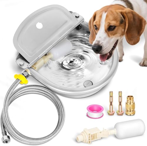 Ademon Automatic Animal Drinking Water Bowl with Float Valve, Extended Pipe & Drain Hole,3L Stainless Steel Waterer Feeder Farm Dog Dispenser Kit Self Filling for Livestock Horse Goat Water Trough - color: 71" Hose & Drain