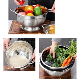 Stainless Steel Colander Mesh Metal Strainer Pasta Rice 5-Quart Strainer Dishwasher Safe