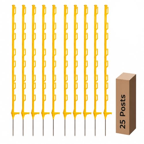 25 Pack Electric Fence Posts, 48 Inch Plastic Step in Fence Post, Temporary Fence Posts for Farm Protection and Livestock, Yellow - color: Yellow, size: 25Pack
