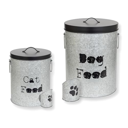 Large 60lb Dog & Medium 30lb Cat Pet Food Storage Canister with Scoop – Durable & Airtight for Freshnesss, Minimalist Design & Recyclable, Metal Container (Combo - Large Dog Bin & Med Cat Bin) - size: Combo - Large Dog 60lb & Medium Cat 30lb