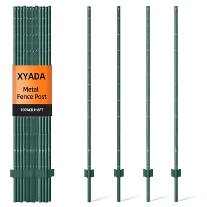Metal Fence Post 6ft, Heavy Duty Garden Post Pack of 10 Green - color: Green, size: 6FT-10PACK