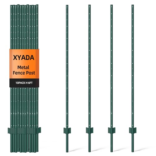 Metal Fence Post 6ft, Heavy Duty Garden Post Pack of 10 Green - color: Green, size: 6FT-10PACK