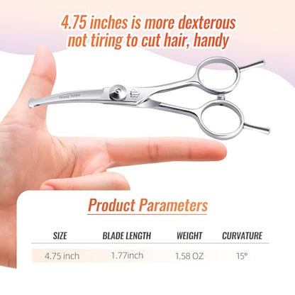 Dog Grooming Scissors: 4.75" Pet Curved Shears Made of Advanced JP440C Stainless Steel Alloy for Trimming Dogs Cats and Other Pets Face and Paws - style: Curved